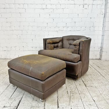 Mid-Century Swivel Chair &amp; Ottoman on Casters