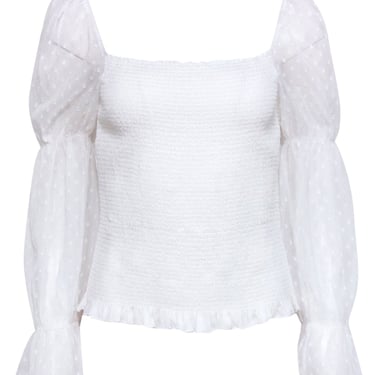 Ecru - White Textured Smocked Long Sleeve Top Sz M