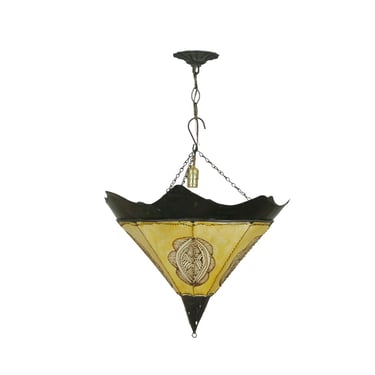 Moroccan Black Steel & Yellow Leather Pendant Light