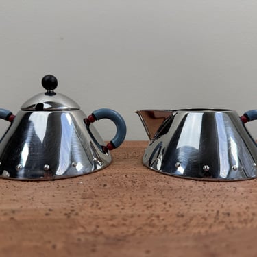 Michael Graves for Alessi Creamer and Covered Sugar | Memphis Style | 1980s 