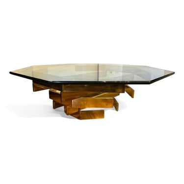 1960s Octagonal Brass Coffee Table, Attributed to Paul Mayen