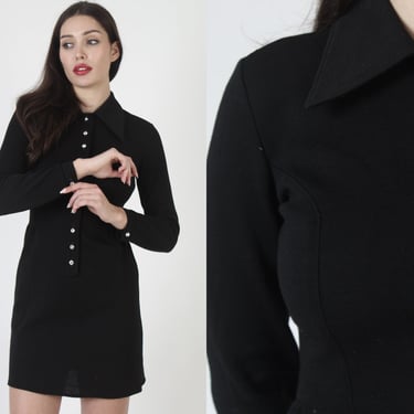 All Black 60s Mod Scooter Dress / Mod School Girl Uniform / Vintage Plain Monochrome Twiggy Style Outfit 