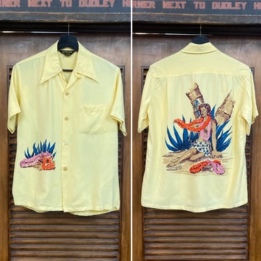 Vintage 1940’s Original “Art Vogue” Hula Girl Back Panel Rayon Hawaiian Shirt, 40’s Loop Collar, Vintage Clothing 