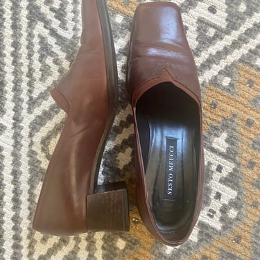 Vintage 1990s Sesto Meucci Italian Cocoa Brown Leather Square Toe Pumps 