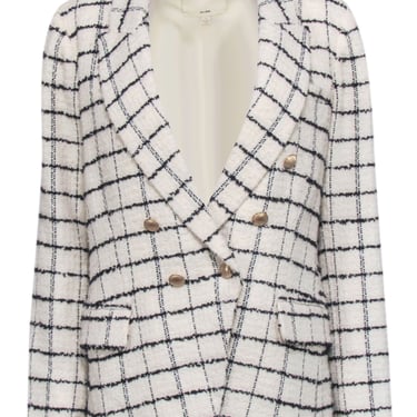 L'Agence - Ivory &amp; Black Plaid Tweed Double Breasted Button Blazer Sz 10