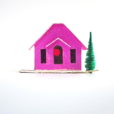 Pink Putz House made in Japan, Vintage Holiday Village Decorations 