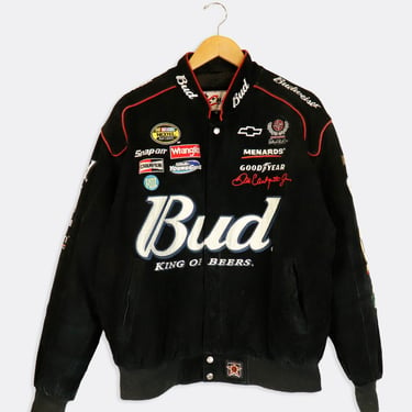 Vintage Nascar Dale Earnhardt Jr Bud Sponser Embroidered Patch Suede Jacket