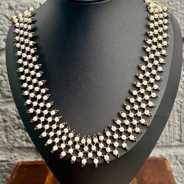 Vintage Imitation Pearl Collar Necklace Lattice Work 26” Retro Strand 