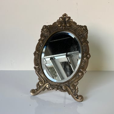 Vintage Ornate Brass Vanity Mirror 