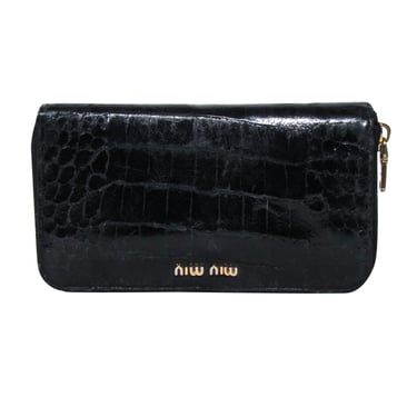 Miu Miu - Black Croc-Embossed Leather Long Wallet