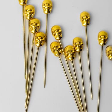 Gold Plated Skull Cocktail Picks (Set of 12)