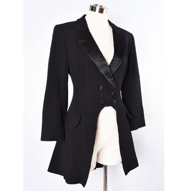 Black Tuxedo Tails Silk Jacket Coat Vintage Designer DKNY Small size 2, RARE 