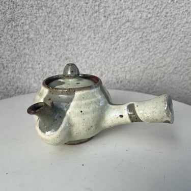 Vintage Small Pottery Teapot Japanese Kyusu Style Signed . Size 3” x 4” 