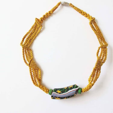 Vintage 70s African Trade Bead Choker Necklace - Bohemian Hand Made Hippie Natural Jewelry 