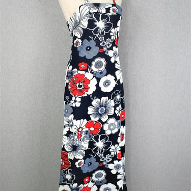 1970s - Red / White / Blue - Mod Floral Maxi - Sundress - Estimated size 4/6 