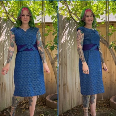 Vintage 1950’s Blue and Green Squiggle Print Dress 