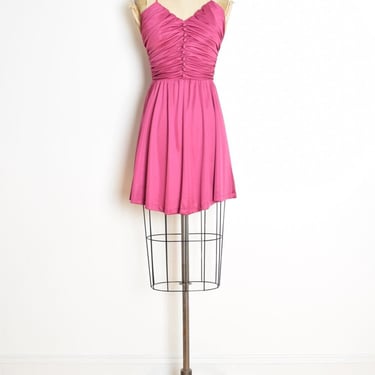 vintage 70s disco dress fuchsia pink ruched short mini sundress sun dress XS 