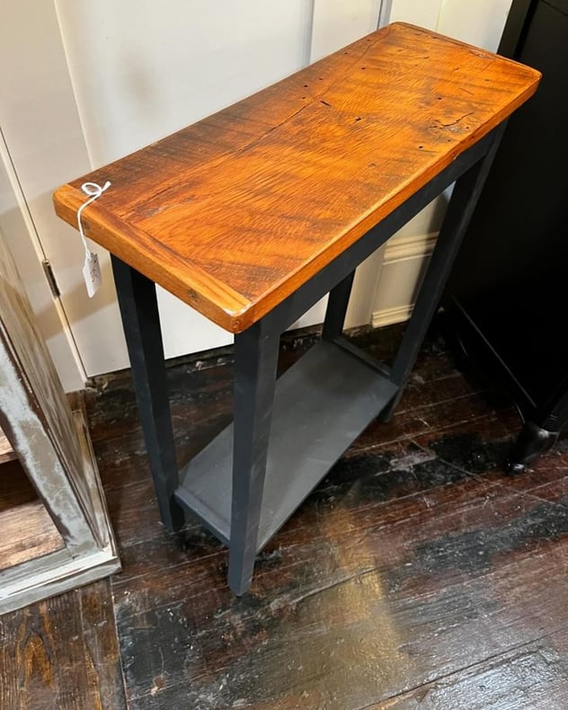 Reclaimed wood console with a shelf, 23.5” x 9” x 30” 