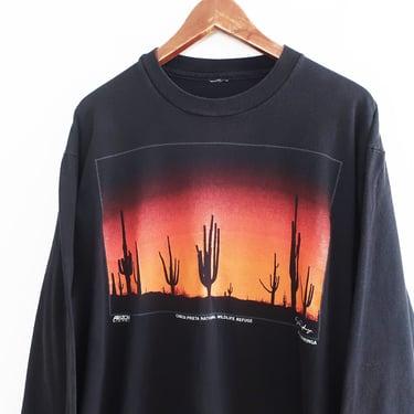 vintage cactus shirt / Arizona t shirt / 1990s Arizona Highways cactus desert sunset black long sleeve t shirt Large 