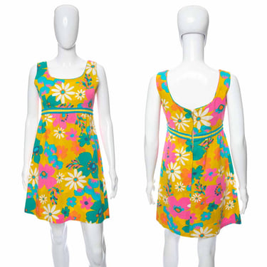 1960's McInerny Neon Floral Tiki Dress Size M