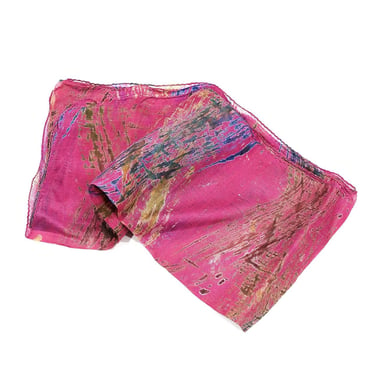 Deadstock VINTAGE: 1970's - LONG India Hand Blocked Sheer 100% Pure Silk Scarf - Hand Woven Silk - Hand Rolled Edges - SKU 21-D1-00015585 