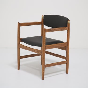 Vintage Oak and Black Leather Armchair by Børge Mogensen for Karl Andersson & Sons, 1960s.