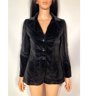 Vintage 70s Black Velvet 3 Button Blazer Size S 