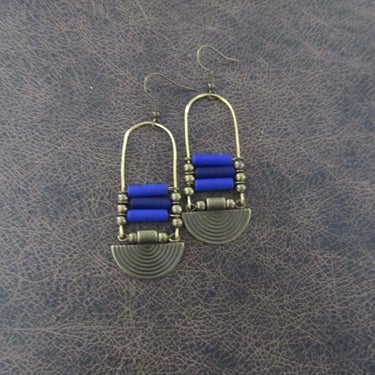 Blue sea glass ethnic earrings 