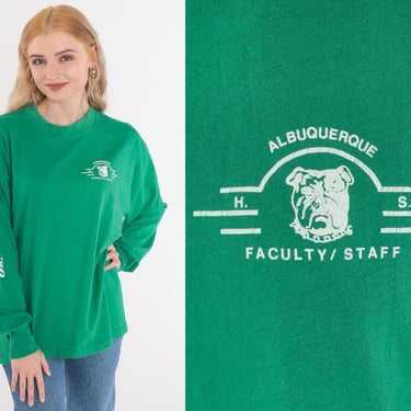 Albuquerque High School Shirt 80s New Mexico T-Shirt Bulldogs Faculty Graphic Tee Long sleeve TShirt Single Stitch Green Vintage 1980s Large 
