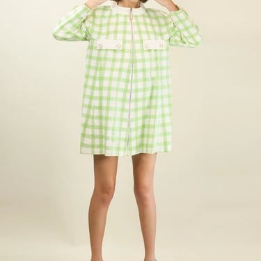 Courreges c. 1989's Lime Green and White Plaid Coat 