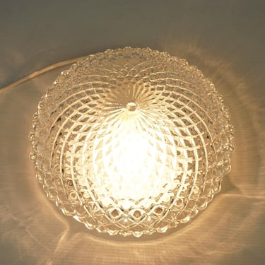 Old Clear Glass Geometric Patterned round Lamp,Vintage pendant lights,German vintage flush mount fixture ceiling glass,Wall and ceiling lamp 