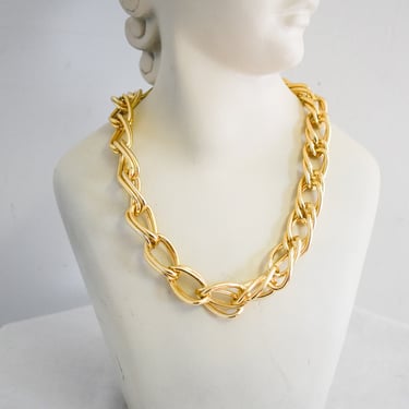 Vintage Large Gold Chain Link Necklace 