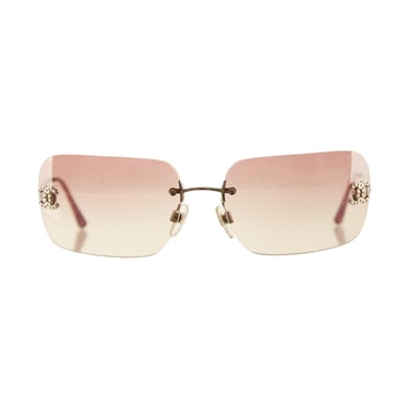 Chanel Pink Rhinestone Logo Rimless Sunglasses