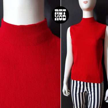 Cute Vintage 60s 70s Red Knit Sleeveless Top 