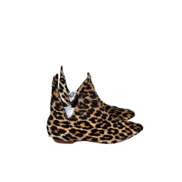 1960's Faux Fur Leopard Print Chelsea Boots Ankle Boots Shoes I Sz 8 I Punk I New Wave I MOD I Tiki I Booties 