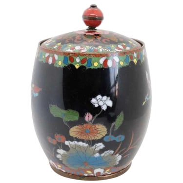 1900's Small Japanese Cloisonne Enamel and Copper Covered Tobacco Jar. Canister 