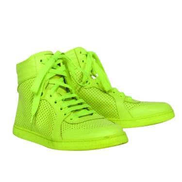 Gucci - Neon Green Laser Cut Leather High-Top Sneakers Sz 9