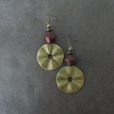 Hammered bronze geometric earrings, unique mid century modern earrings 4 