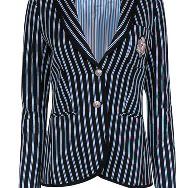 Veronica Beard - Black Striped Cotton Blazer w/ Embroidered Emblem Sz 4