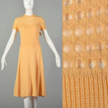 Small St John Knit Dress Orange Sherbet Short Sleeve Sheer Summer Casual Mock Neck 