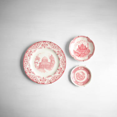 Vintage Wall Plate Collection, Pink, Red, and White Plate Set with Optional Wall Brackets 