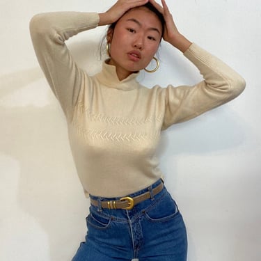 80s cashmere sweater / vintage ivory creamy white cropped collared cashmere sweater | Small 