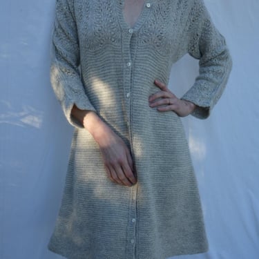 y2k Sweater Dress by Mayle / Gray Midi Dress / 100 Percent super fine alpaca wool 