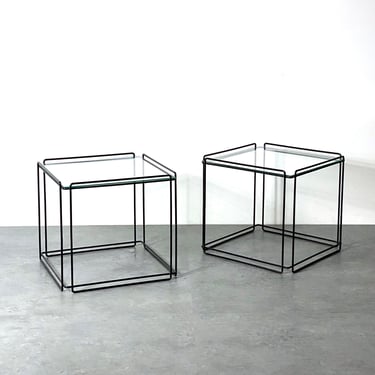 Pair Max Sauze Isocele Wire Glass Cube Side Tables 