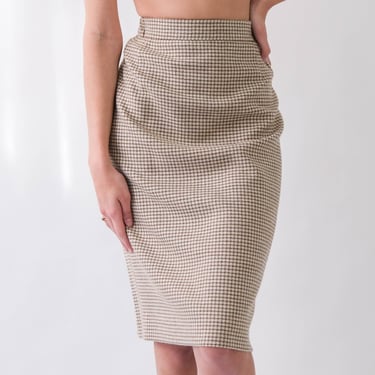 Vintage 90s ESCADA Brown & Tan Houndstooth Plaid Cashmere Blend Skirt | Made in Germany | New Wool/Cashmere | 1990s Escada Designer Skirt 