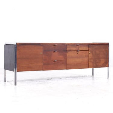 Stow Davis Mid Century Leather Walnut and Chrome Credenza - mcm 