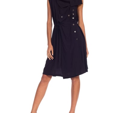 2000S ANN DEMEULEMEESTER Black Rayon Asymmetrically Draped & Layerd Dress 