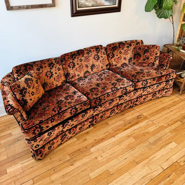 1970s Curved Velour Floral Sofa