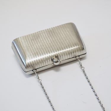 80s Vintage Metallic Silver Metal Clutch Vintage Silver Wedding Bag// 90s Silver Metal Evening Bag Silver Hard Case Vintage Wedding Purse 