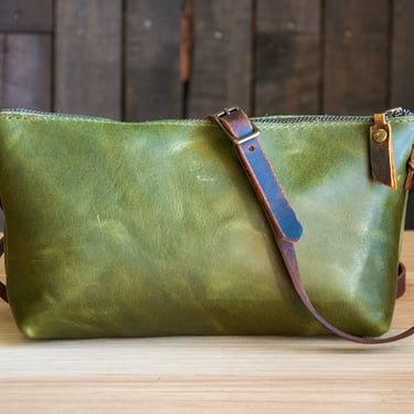 New Moss Green Eco-Tanned Leather Small Batch | The Mini-Zipper Moss Green Bag with Crossbody strap | Limited Edition 